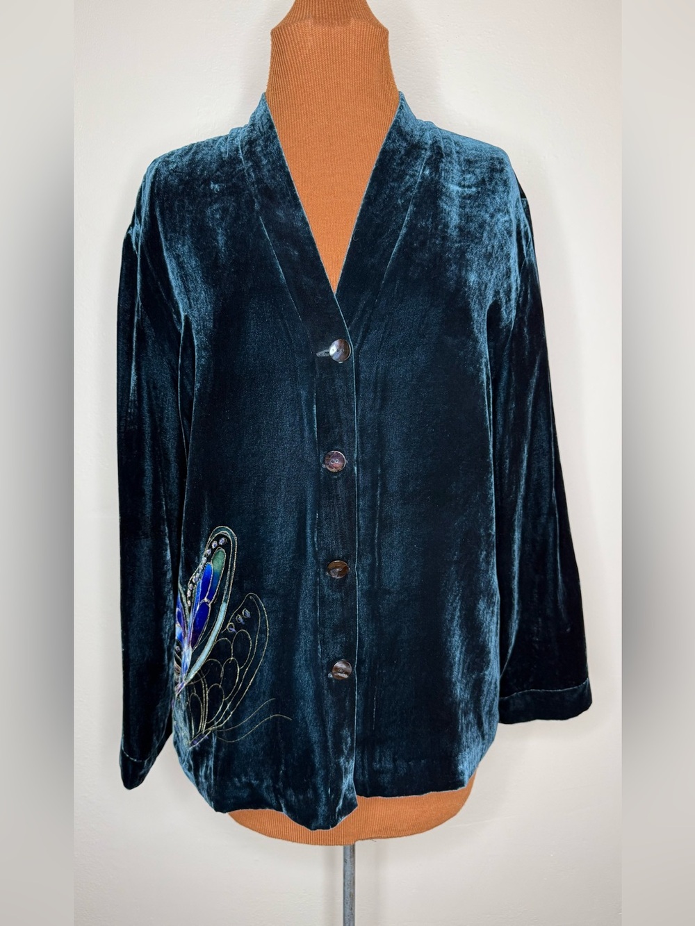 Chico’s Vintage Silk Velvet Art Painted Butterfly Jacket Anniversary Size Medium